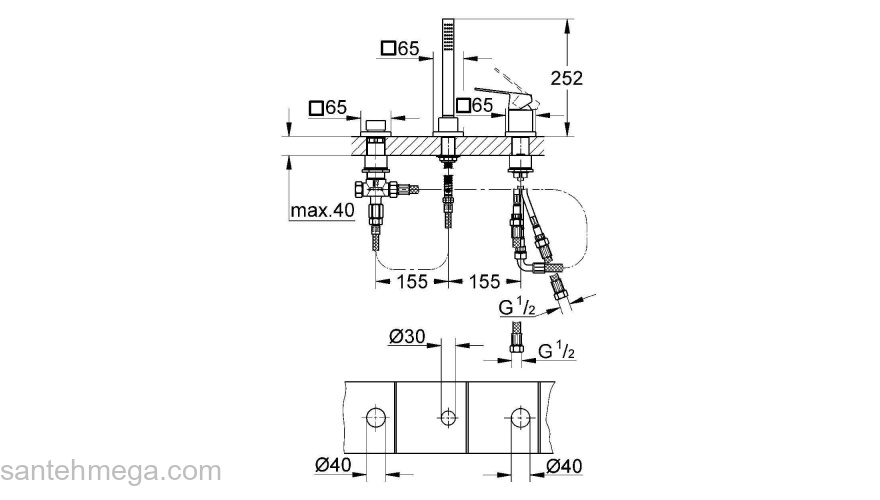 GROHE 19966000 Eurocube Смеситель однорычажный для ванны на три отверстия. Фото