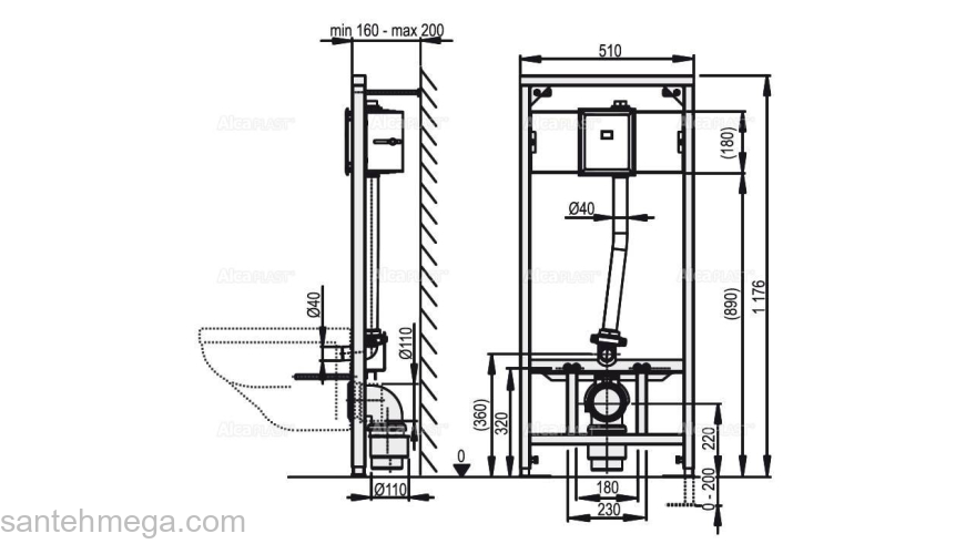 Система инсталляции для подвесного унитаза и сенсорного устройства AlcaPlast A114S/1200. Фото