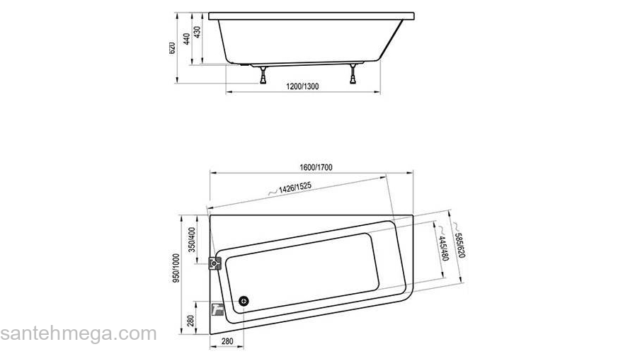 Ванна RAVAK 10° 160х95 C841000000 правая. Фото