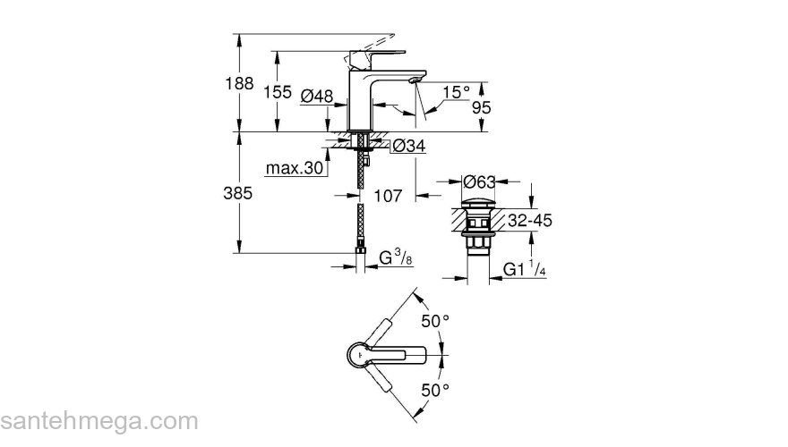 GROHE 23791001 Lineare New Смеситель для раковины с нажимным сливным гарнитуром, размер XS. Фото