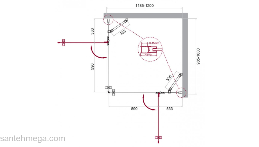 Душевой угол BELBAGNO KRAFT-AH-22-120/100-C-Cr-L. Фото