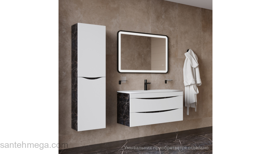 Тумба подвесная 100 см белая/черный мрамор Cloud IDDIS CLO10B0i95  подходит ум. 0131000i28. Фото