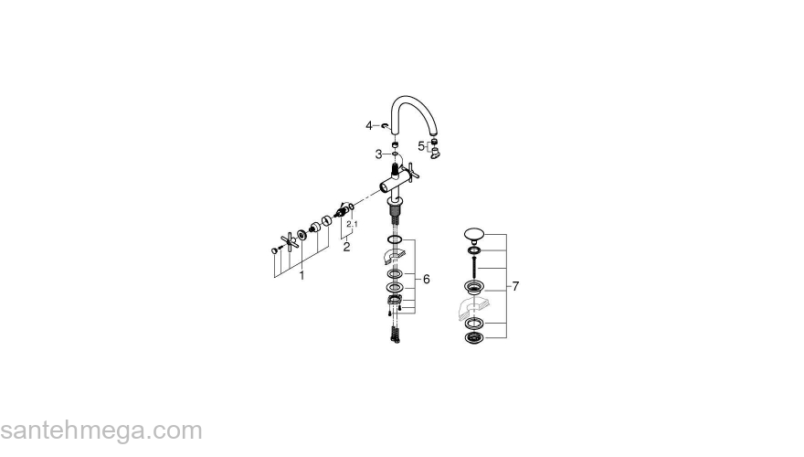 GROHE 21044AL3 Atrio New Смеситель двухвентильный для раковины на 1 отверстие, для свободностоящих раковин, крестобразные ручки, размер XL, Графит. Фото