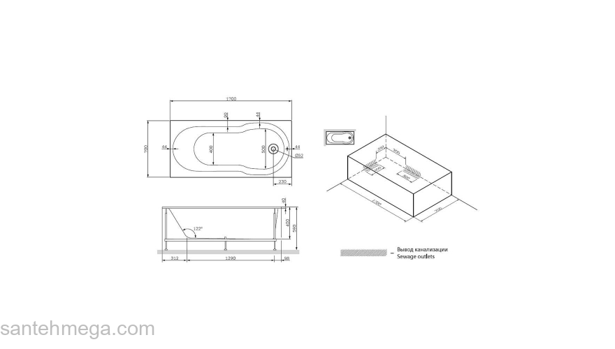 Каркас для ванны 170х70 см AM.PM X-Joy W88A-170-070W-R. Фото