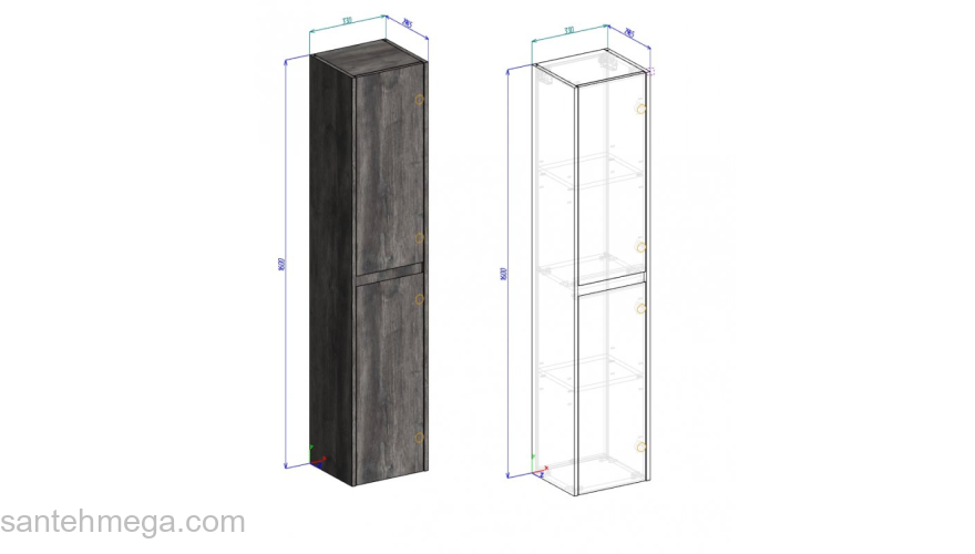 Шкаф подвесной левосторонний BELBAGNO KRAFT-1600-2A-SC-CG-L Cemento Grigio. Фото