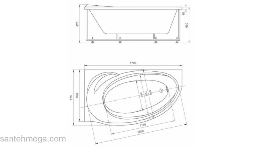 Ванна АКВАТЕК Бетта 170х97 с гидромассажем. Фото