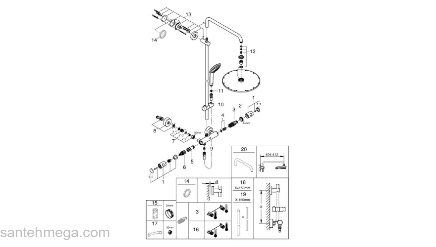 GROHE 26075EN0 Euphoria XXL 310 Душевая система с термостатом для душа, цвет: никель, матовый. Фото