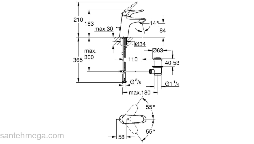 GROHE 23707003 Eurostyle 2015 Solid Смеситель для раковины со сливным гарнитуром, S-Size. Фото