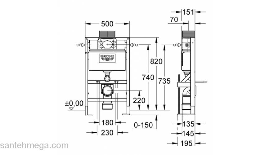 Инсталляция для унитаза GROHE Rapid SL 38587000. Фото