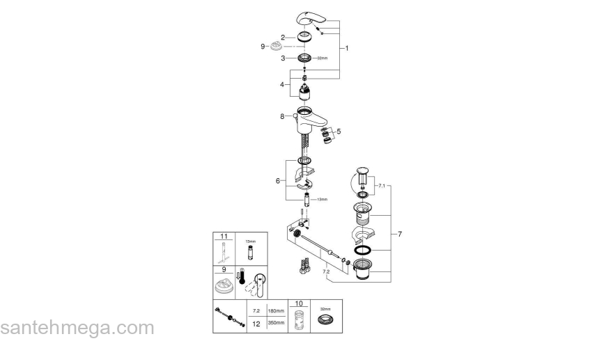 GROHE 23262000 Euroeco Смеситель для раковины со сливным гарнитуром. Фото