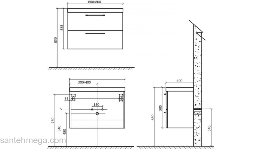 Тумба под раковину подвесная BELBAGNO Torino 80 TORINO-800-2C-SO-RW. Фото