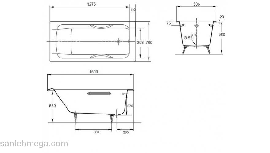 Ванна чугунная без ручек JACOB DELAFON Parallel 170х70 E2947-00. Фото