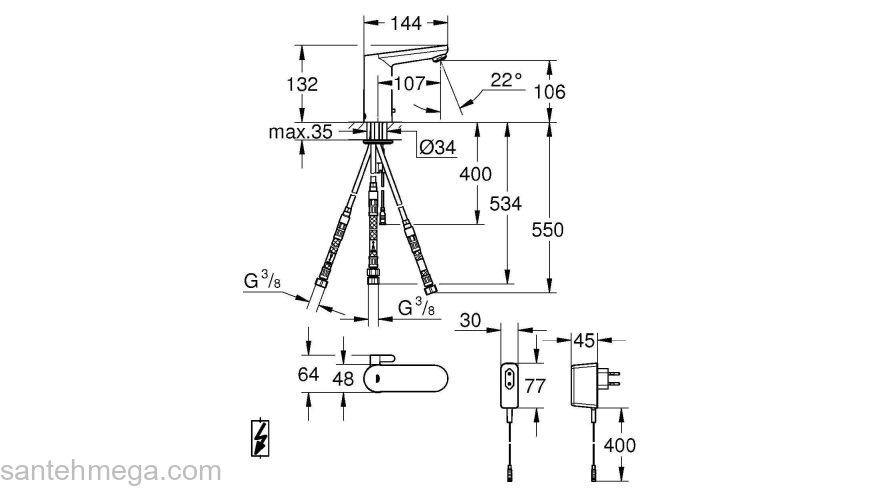 GROHE 36324001 Eurosmart Cosmopolitan E Инфракрасная электроника для раковины со смешиванием. Фото