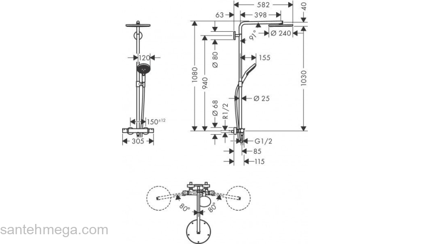 Душевая система Hansgrohe Raindance Select S Showerpipe 240 27633700. Фото