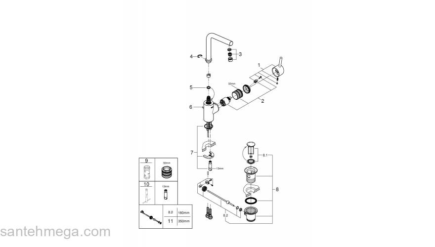 Смеситель однорычажный для раковины GROHE 23739002 Concetto с высоким изливом, хром. Фото