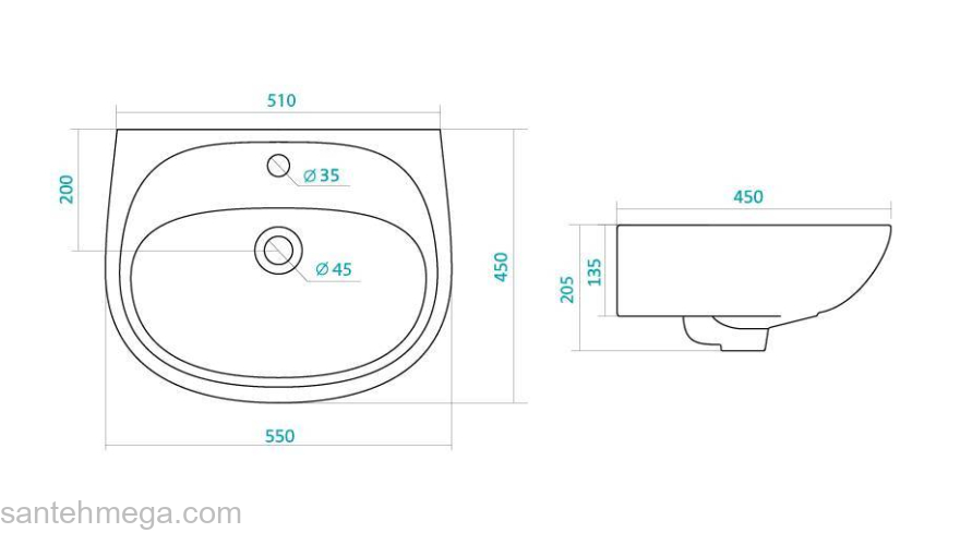 Раковина подвесная SANTEK Анимо 55х45 1.WH11.0.502. Фото