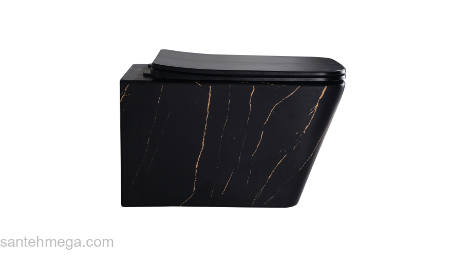 Унитаз подвесной безободковый EVA GOLD EG633Black-G Черное Золото матовый. Фото