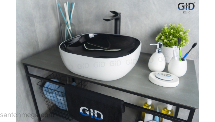 Раковина накладная GID Nc360 43х43 52204 Черный / Белый. Фото