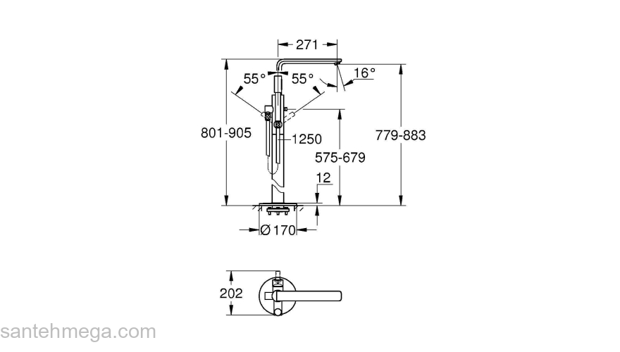 GROHE 23792001 Lineare New Смеситель однорычажный для ванны, свободностоящего монтажа. Фото