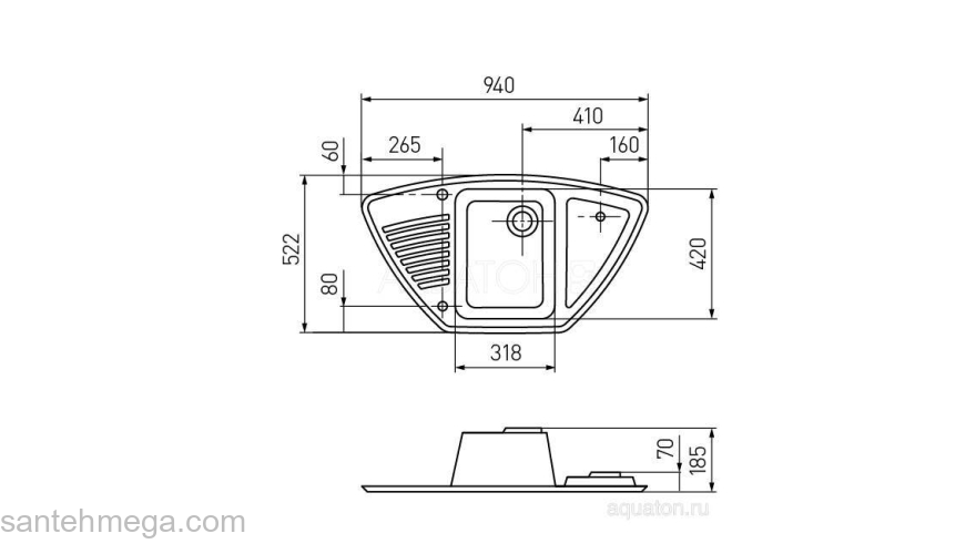Мойка для кухни Акватон Лория угловая кофе 1A715032LR280. Фото