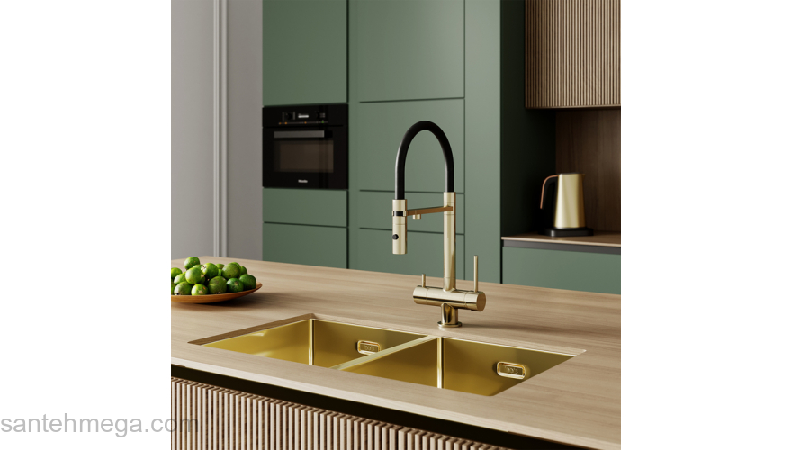 Смеситель для кухни с фильтром и гибким изливом матовое золото Ace IDDIS ACEMGFFi05. Фото