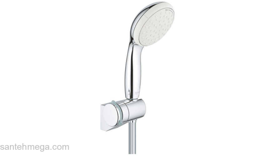 GROHE 2760110E Tempesta New 100 Душевой набор II (круглый ручной душ, настенный держатель, шланг 1750 мм), 5,7 л/мин, хром. Фото