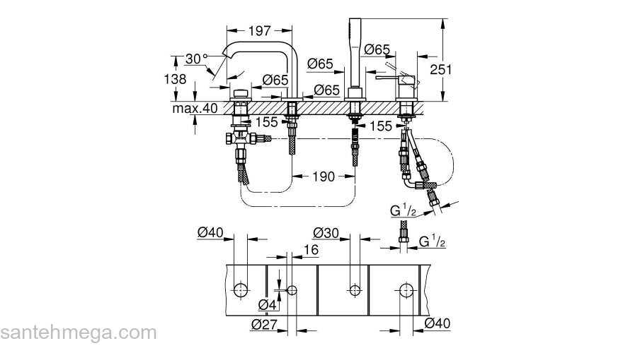 GROHE 19578DA1 Essence+ Смеситель для ванны на 4 отверстия. Фото