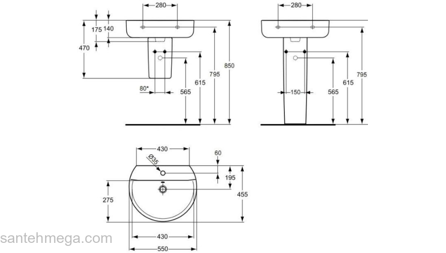 Раковина IDEAL STANDARD Connect Sphere 55х46 E786401. Фото