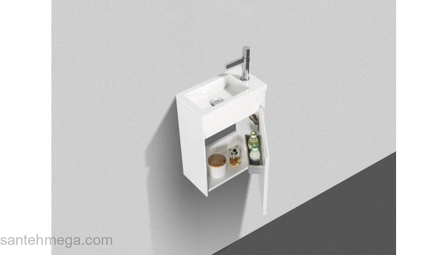 Тумба под раковину подвесная правосторонняя BELBAGNO PIETRA MINI-400-1A-SO-BL-R Bianco Lucido. Фото