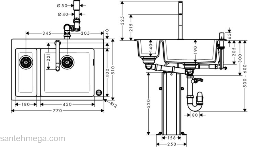 Кухонная мойка с встроенным смесителем Hansgrohe C51-F635-09 77x51 43220000. Фото