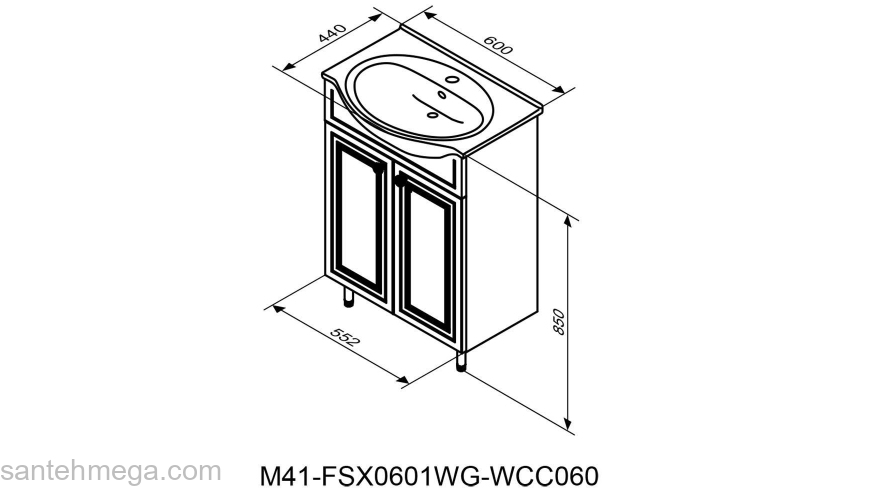 База с раковиной напольная, 60 см RedBlu by Damixa Palace One M41-FSX0601WG-WCC060. Фото