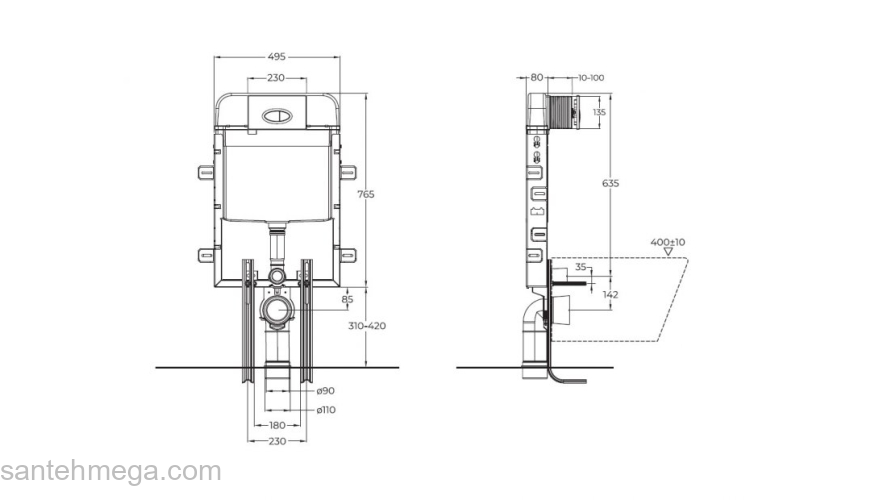 Инсталляция для приставного унитаза BelBagno BB020. Фото