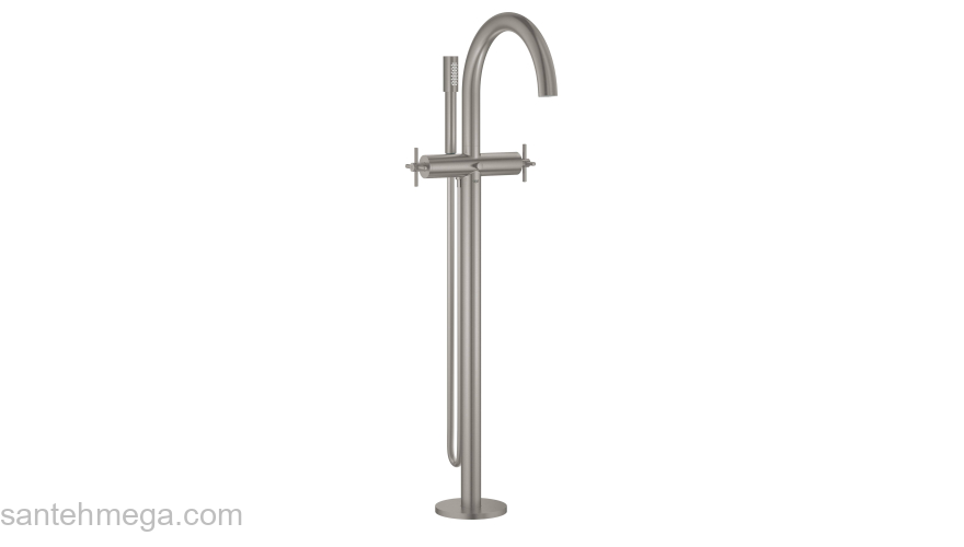 GROHE 25044DC3 Atrio New Смеситель двухвентильный для ванны свободностоящий, напольный монтаж, крестообразные ручки, ручной душ с держателем, СуперСталь (комплект верхней монтажной части для 45 984 001). Фото