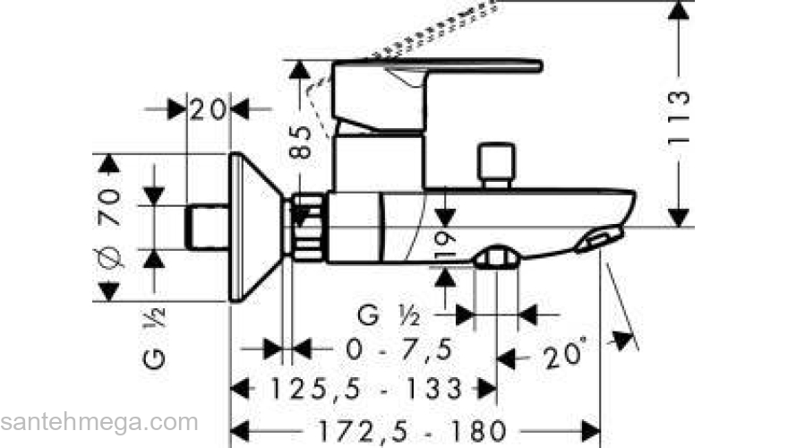 Смеситель для ванны HANSGROHE Tails E2 31642000. Фото