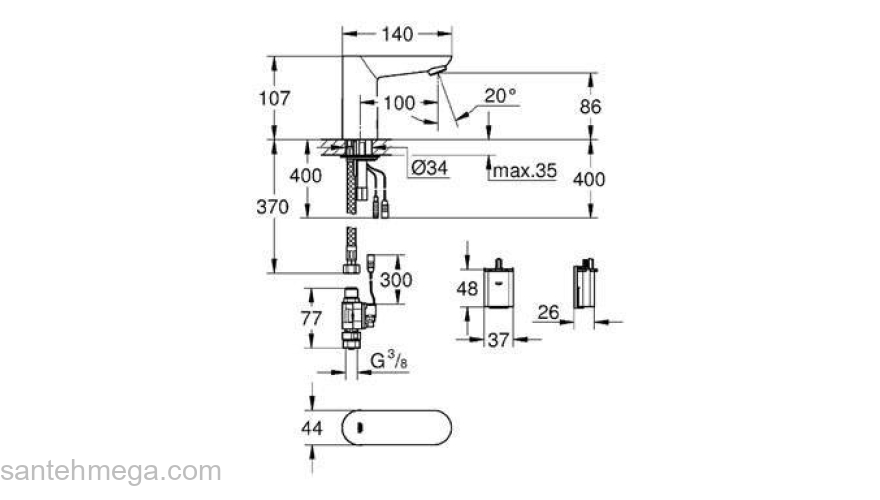 Смеситель для раковины GROHE Euroeco Cosmopolitan E 36271000. Фото