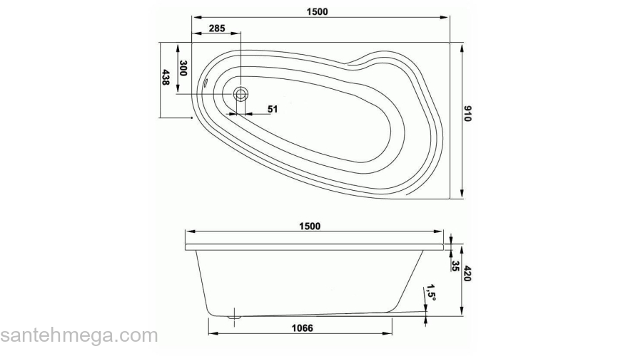 Ванна акриловая VAGNERPLAST Avona 150 VPBA159AVO3LX-01. Фото