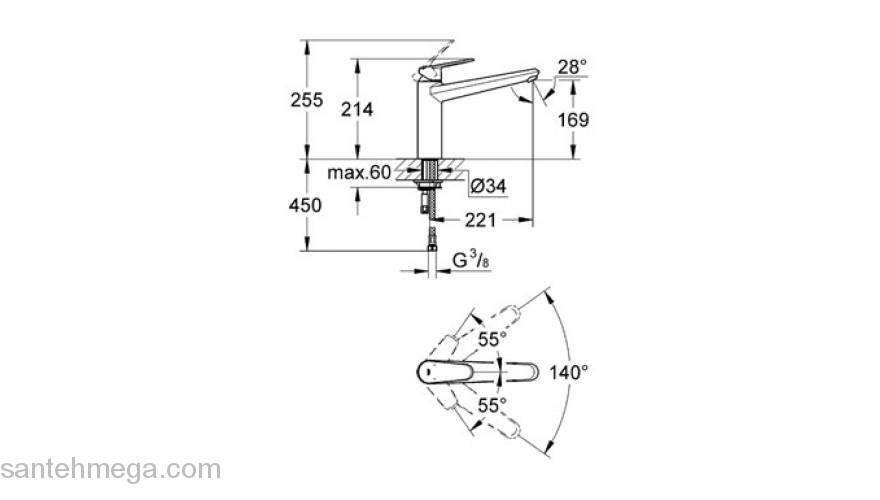 Cмеситель для мойки GROHE Eurodisc Сosmopolitan 33770002. Фото