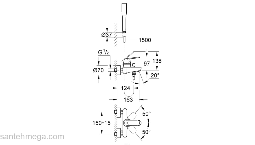 Смеситель для ванны GROHE Eurosmart 32832000. Фото