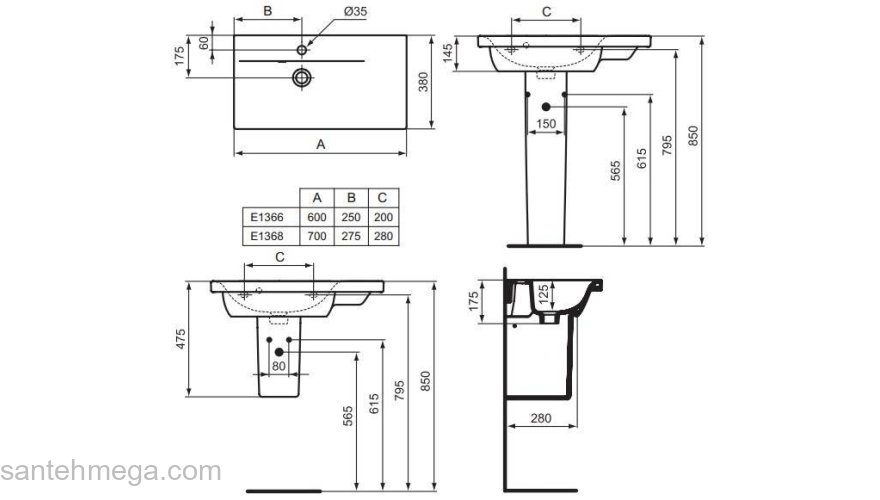 Мебельная раковина IDEAL STANDARD Connect Space 60х38 E136601. Фото