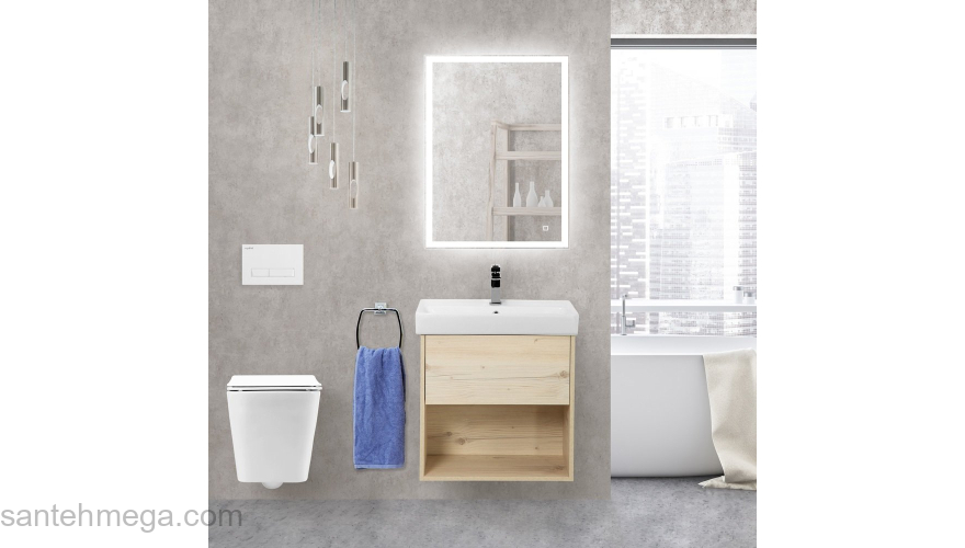 Тумба под раковину подвесная BELBAGNO NEON-600-1C-SO-PB Pino Bianco. Фото