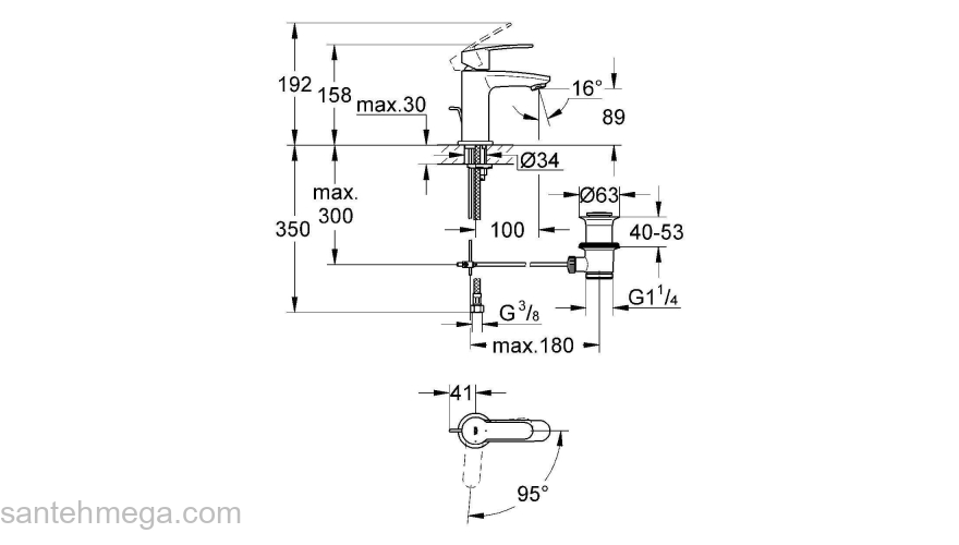 GROHE 2338720E Eurostyle Cosmopolitan Смеситель однорычажный для раковины со сливным гарнитуром, уменьшенный вариант, с энергосберегающим картриджем - подача холодной воды при центральном положении рычага. Фото