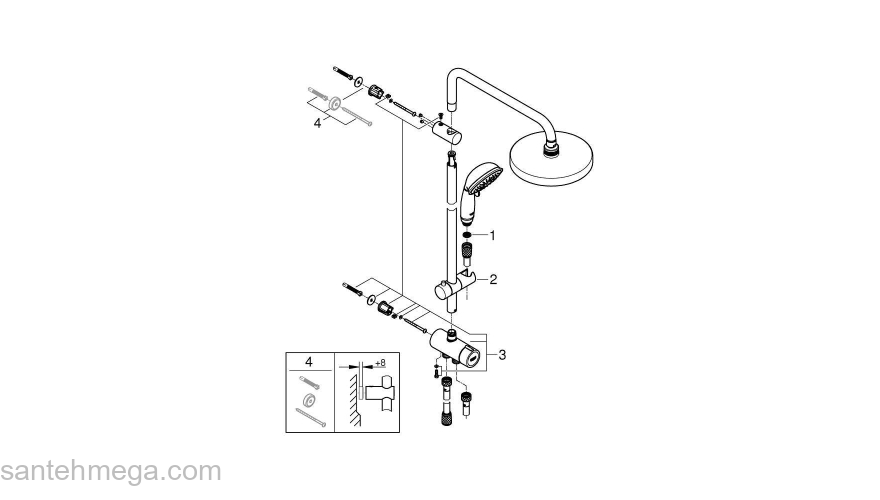 GROHE 26454001 New Tempesta Rustic 200 Душевая система с переключателем. Фото