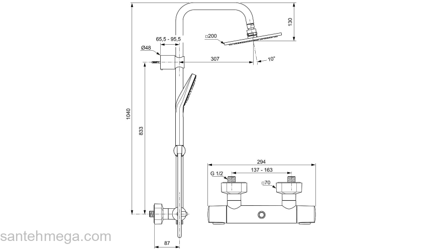 Душевая система IDEAL STANDARD Idealrain Cube Evo A6985AA. Фото