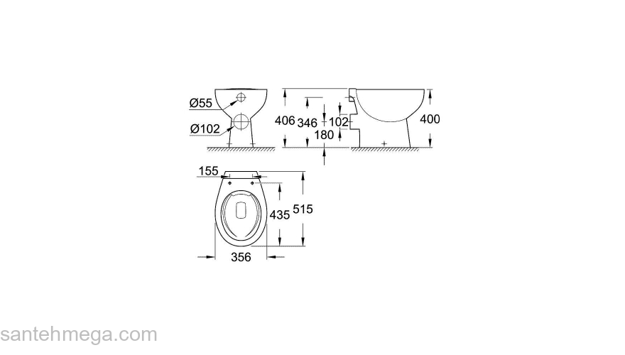 Унитаз напольный GROHE Bau Ceramic 39430000. Фото