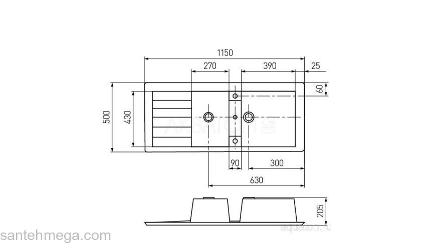 Мойка для кухни Акватон Торина прямоугольная с крылом и дополнительной чашей терракот 1A712032TR270. Фото