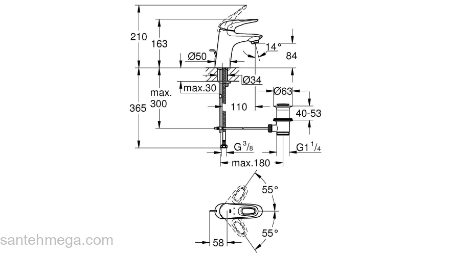 GROHE 33558LS3 Eurostyle 2015 Смеситель для раковины со сливным гарнитуром. Фото