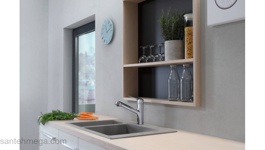 Кухонный смеситель Hansgrohe Focus M42, однорычажный с вытяжным изливом 71814000, хром. Фото