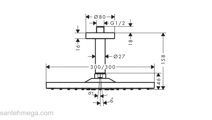 Верхний душ HANSGROHE Raindance E 300 Air 1 jet 26251000. Фото