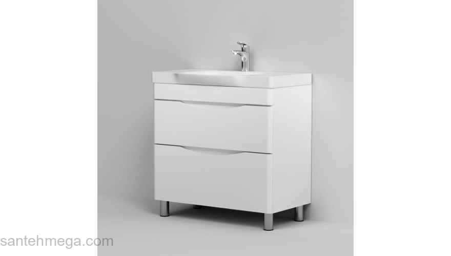 База под раковину напольная 80 см, 2 ящика, белый глянец AM.PM Like M80FSX0802WG. Фото