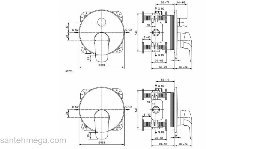 Смеситель термостатический для душа IDEAL STANDARD Ceraflex A6725AA (внешняя часть). Фото